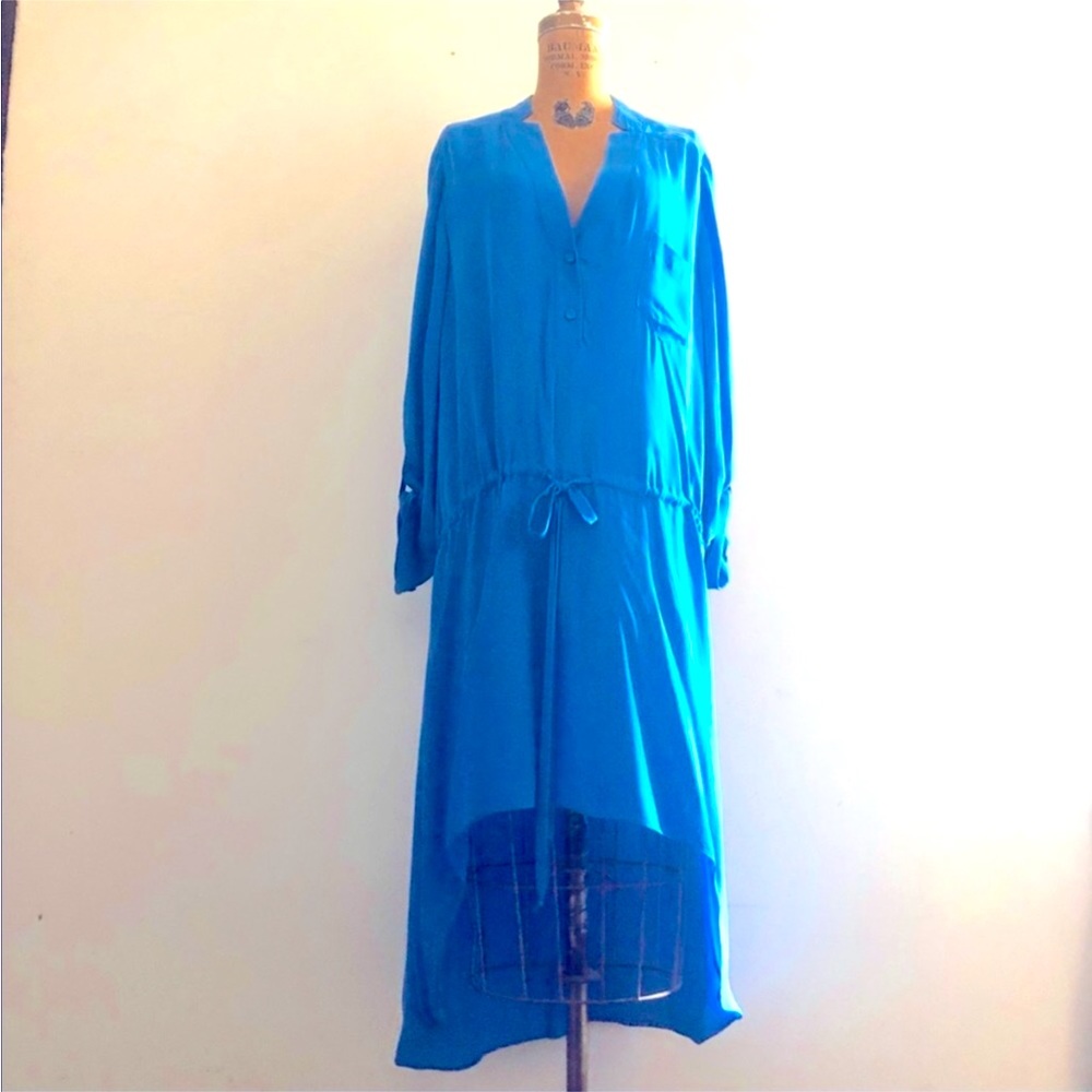 mason by Michelle Mason] Silk V neck Drawstring Shirts Maxi MIDI Dress